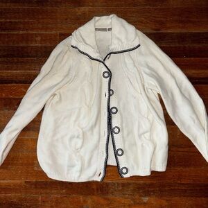 Croft & Barrow Cream Cable Knit Cardigan Sweater Black Trim Womens XL